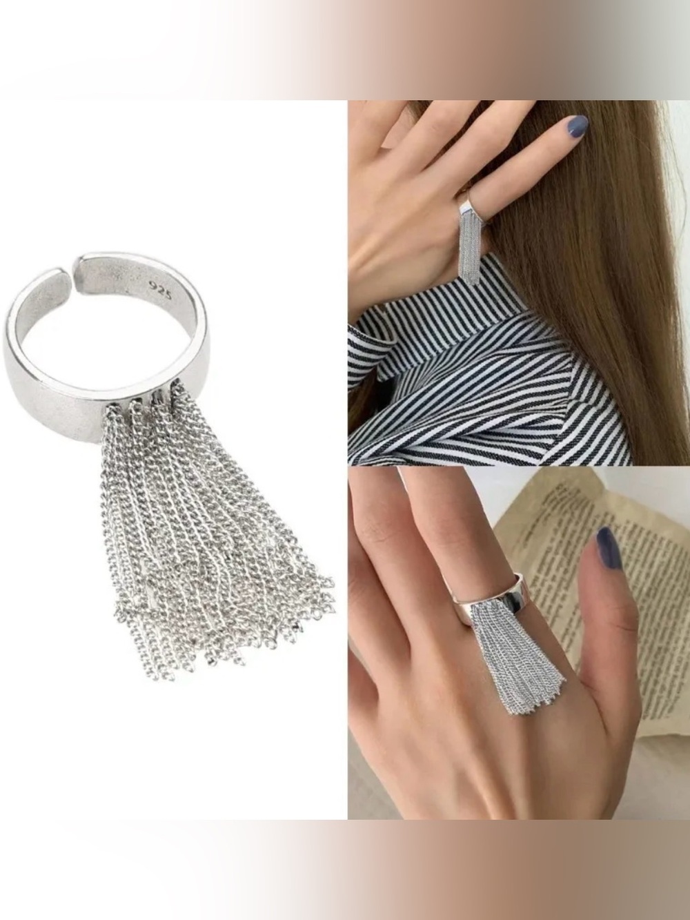Sterling Silver Tassel Ring in Silver